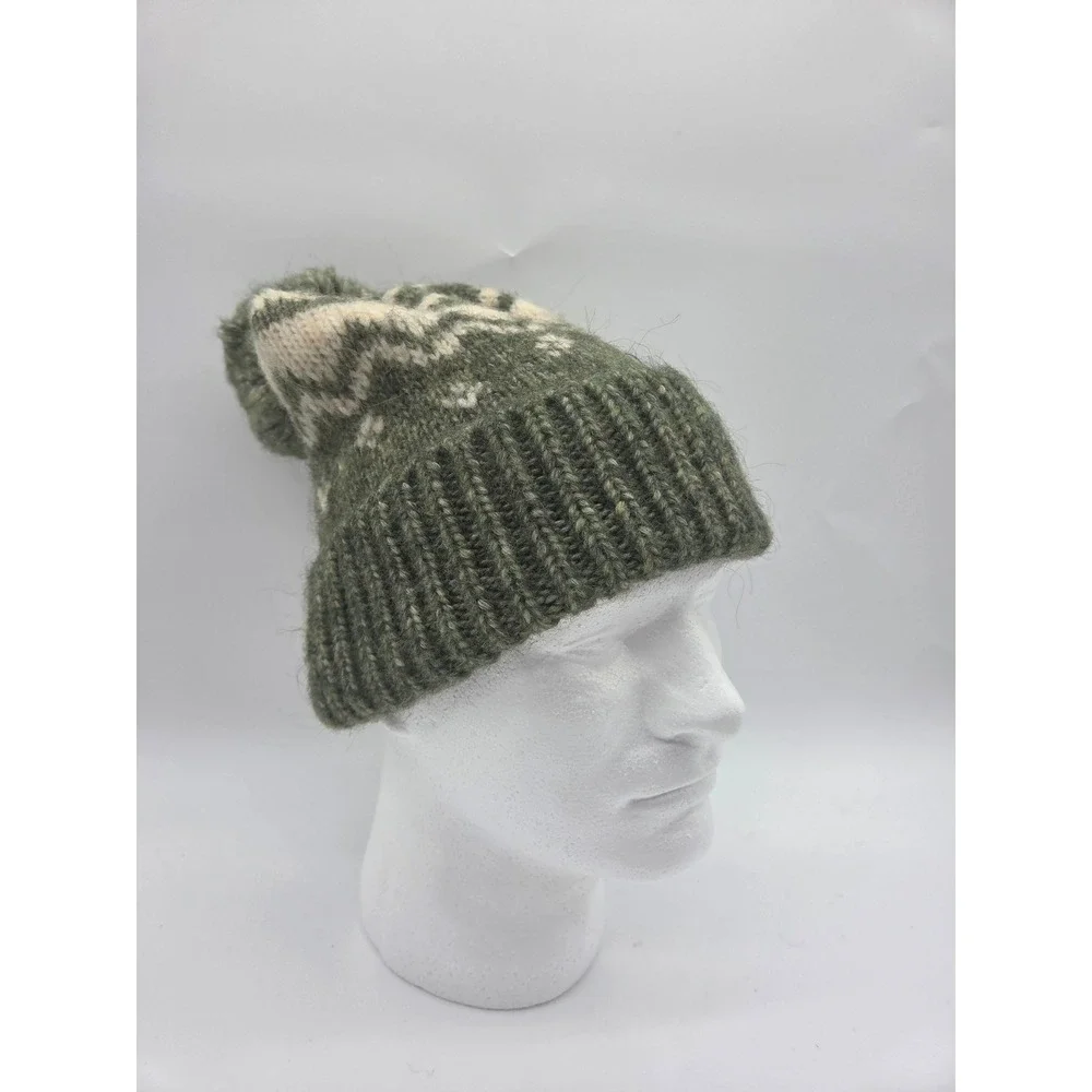 Universal Thread Beanie One Size Olive Green Womens Fair Isle Pom Pom Winter Hat